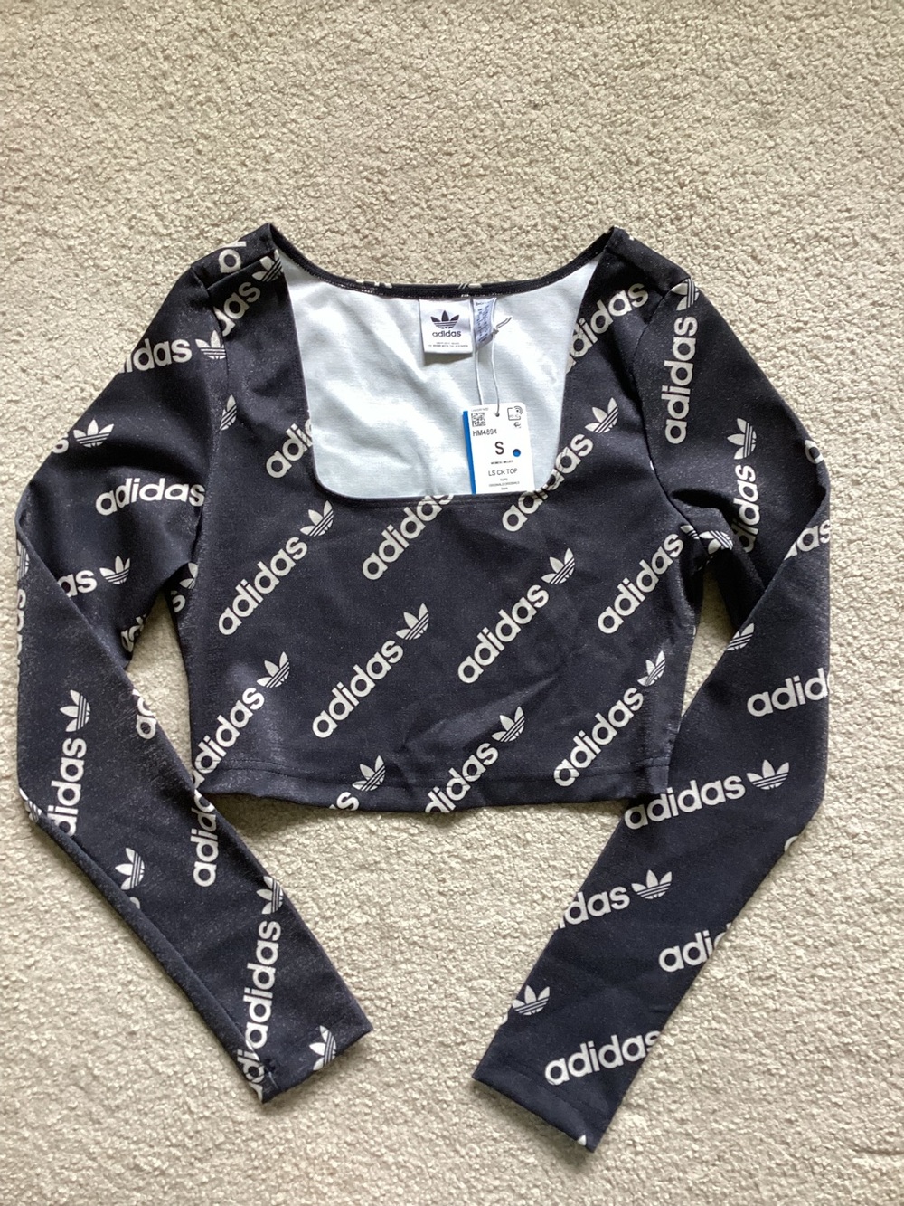 Adidas Originals Logomania Black Long Sleeve Crop Top